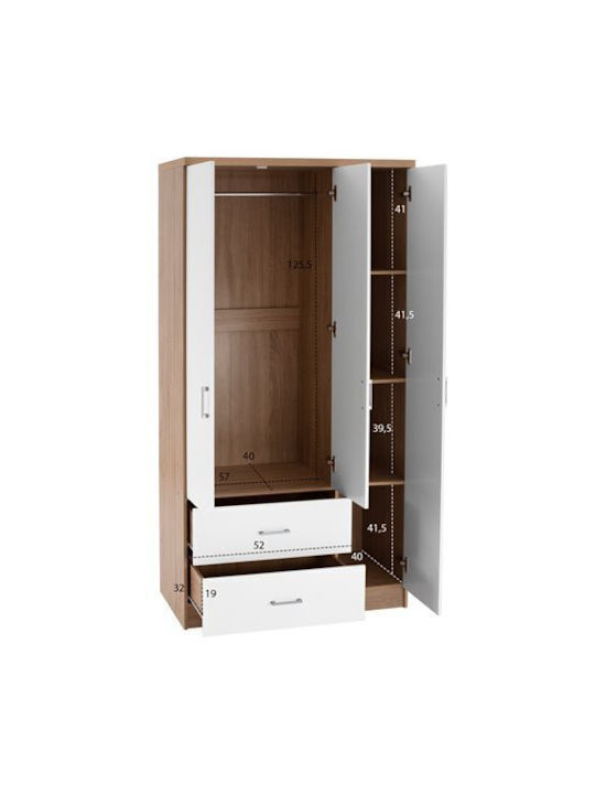 Dreifachtür Kleiderschrank Caesar Sonama-White 89x42.5x181cm