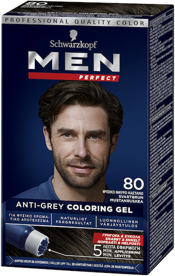 Men Perfect Anti-Grey Color Gel Προσωρινή Βαφή Μαλλιών 80 Φυσικό Μαύρο Καστανό 50ml