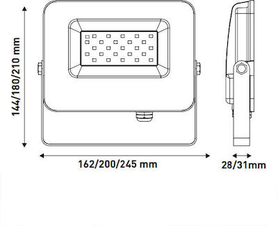 Eurolamp Waterproof LED Floodlight 50W Natural White 4200K with Photocell IP65