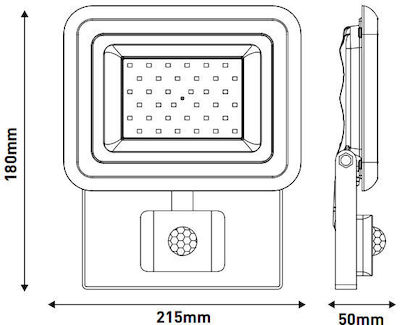 Eurolamp Rezistent la apă Proiector LED 30W Alb Rece 6500K cu Senzor de Mișcare IP44