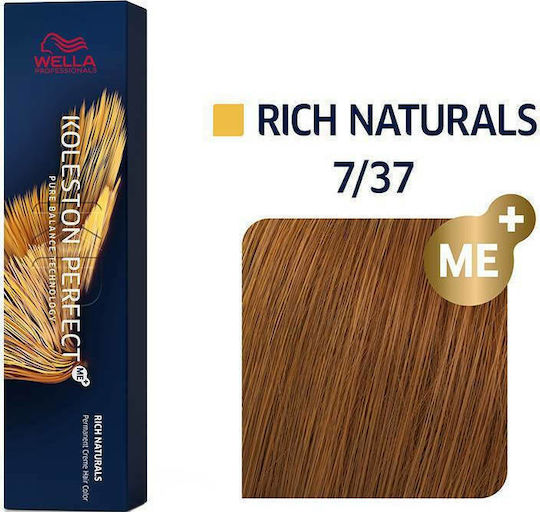 Wella Koleston Perfect Me+ Rich Naturals Βαφή Μαλλιών 7/37 Ξανθό Χρυσό Καφέ 60ml