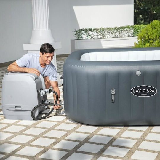 Lay-Z-Spa Hawaii Hydrojet Pro Квадратен Надуваем Басейн 795л с Хидромасаж 180x180x71см Сив