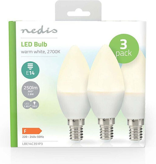 Nedis LED Bulbs 8W 100mm for Socket E14 Warm White 250lm 3pcs