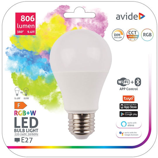 Avide ASG27RGBW-9.4W-WIBLE Smart LED Bulb 9.4W for Socket E27 and Shape A60 RGBW 806lm Dimmable