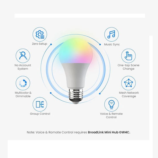 Broadlink Smart Lampe LED 10W für Fassung E27 und Form A60 RGB 800lm