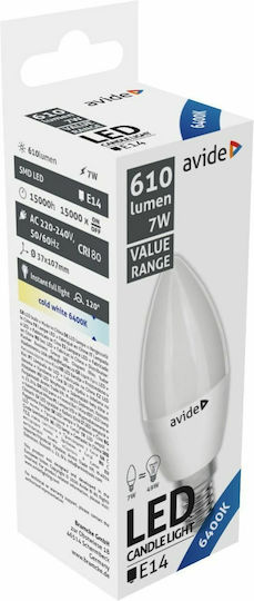 Avide ABBC14CW-7W Λάμπα LED 7W για Ντουί E14 και Σχήμα C37 Ψυχρό Λευκό 610lm