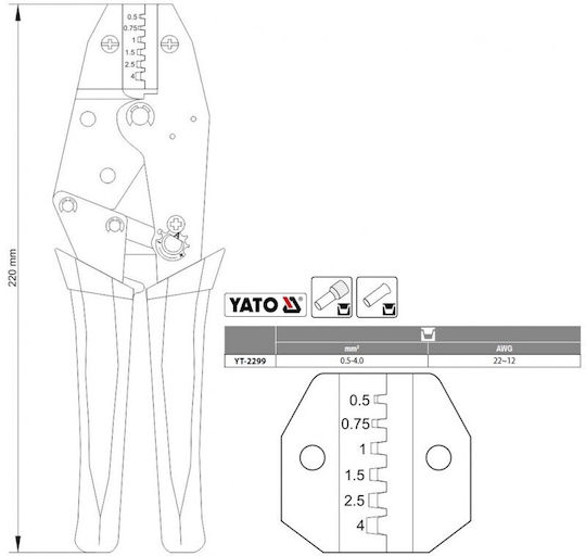 Yato Crimping Tool with Ratchet Mechanism (Length 230mm) YT-2299