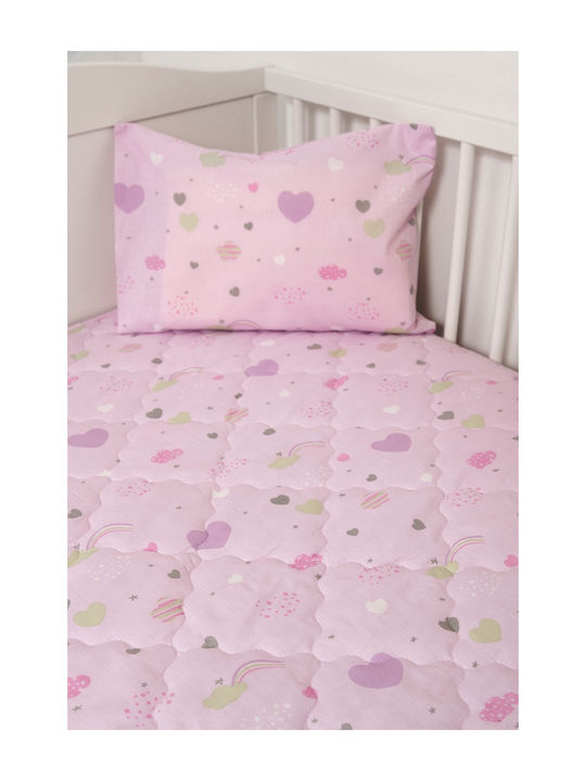 Naf Naf Cotton Baby Quilt Set with Pillowcase Hearts 100x140cm Lilac