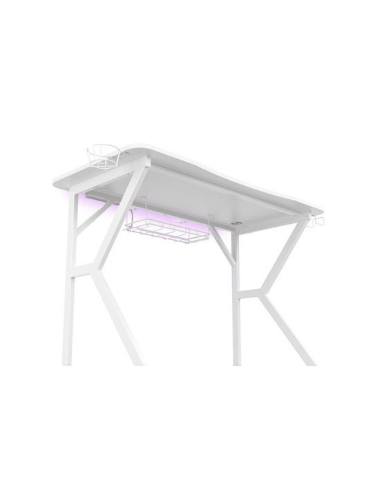 Γραφείο Gaming Holm Ξύλινο Λευκό με Μεταλλικά Πόδια, LED & USB θύρες 120x60x75εκ.