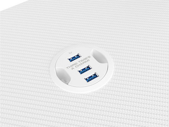 Birou De Jocuri Holm Din Lemn Alb Cu Picioare Metalice Cu LED Și Porturi USB 120x60x75cm