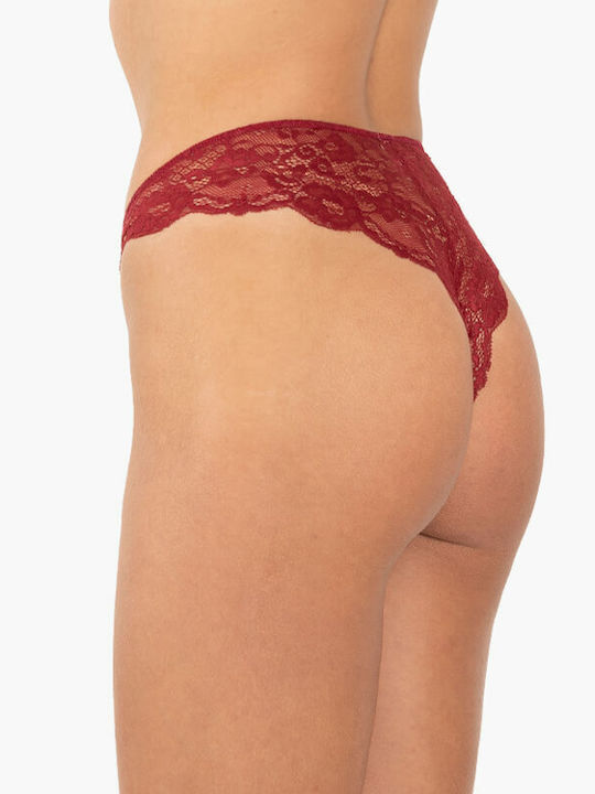 A.A UNDERWEAR Baumwolle Damen Brasilien mit Spitze Burgundisch