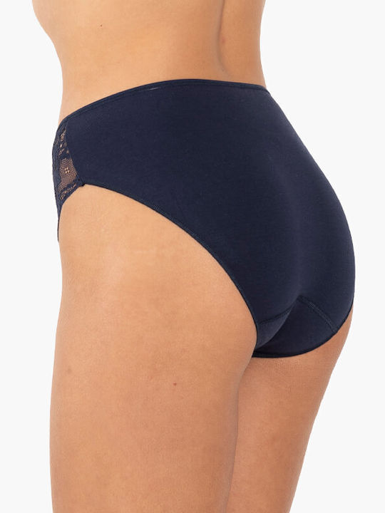 A.A UNDERWEAR Baumwolle Hochtailliert Damen Slip mit Spitze Marineblau