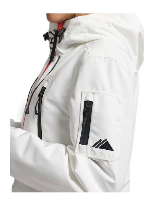 Women's Short Lifestyle Jacket Windproof for Winter with Hood White