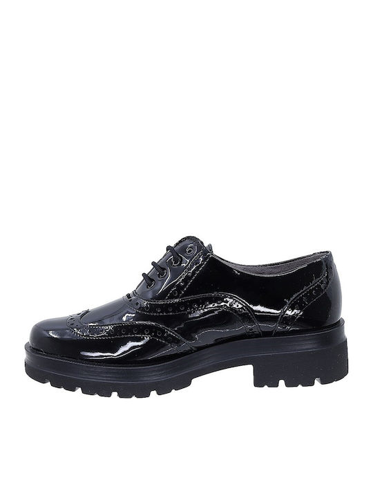 Δερμάτινα Γυναικεία Oxfords σε Μαύρο Χρώμα