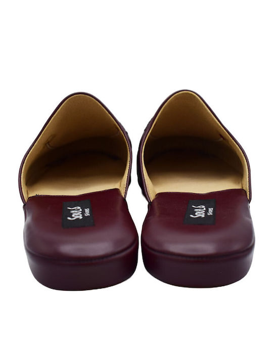 Men's Leather Slippers Burgundy