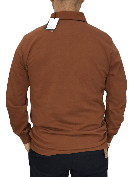 Double Men's Long Sleeve Blouse Polo Brown