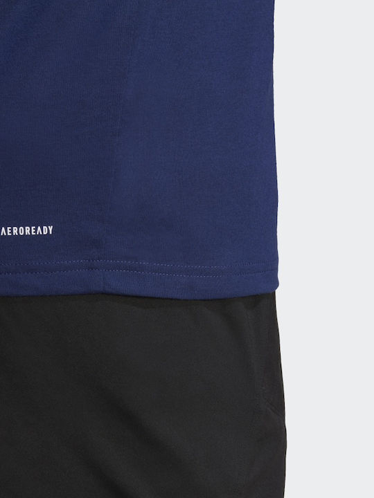 Adidas Αθλητικό Ανδρικό T-shirt Μπλε με Στάμπα