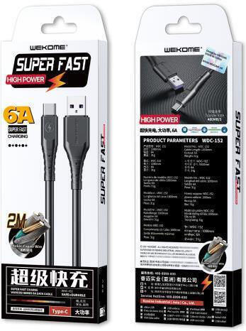 WK WDC-152 USB 2.0 Cable USB-C male - USB-A 30W Black 2m (250697)