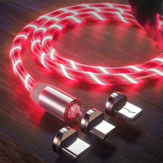 SGL Magnetic USB to Lightning / Type-C / micro USB Cable Κόκκινο 1m (X15)