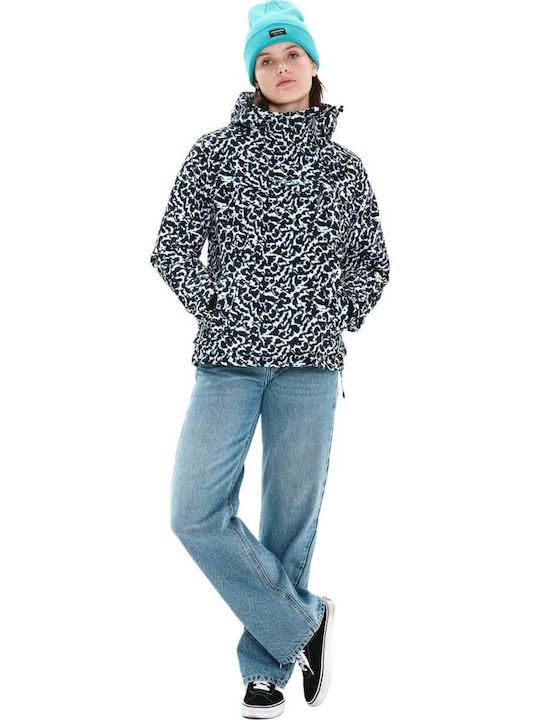 Women's Short Sports Jacket for Winter with Hood Animal Print