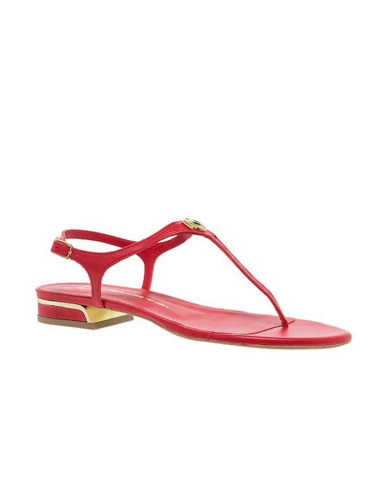 Mourtzi Leather Women's Flat Sandals With a strap In Red Colour