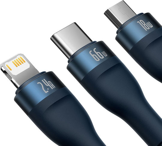 Baseus Flash Series Ⅱ Braided USB to Lightning / Type-C / micro USB 1.2m Cable Blue (CASS040003)