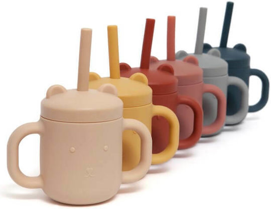 Petit Monkey Baby Cup with Handles and Straw made of Silicone Pink 175ml