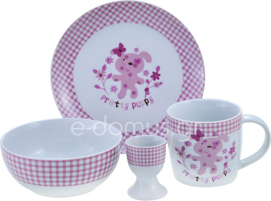 Set de hrănire Puppy din Porțelan Roz 4buc