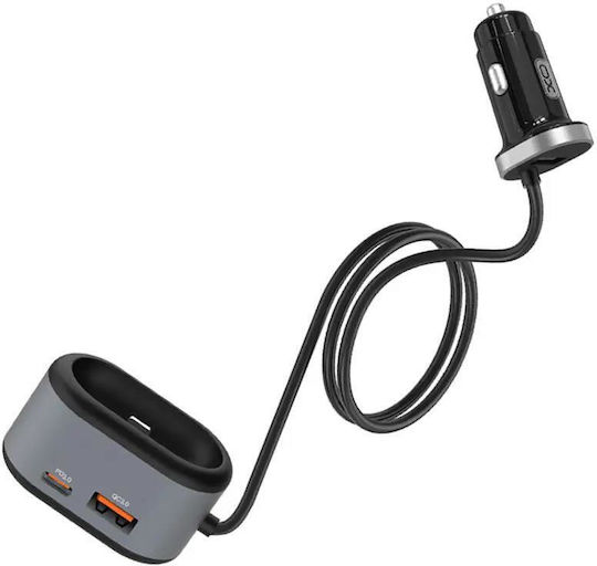 XO Φορτιστής Αυτοκινήτου CC29 35W με Θύρες: 1xUSB 1xType-C 2xΑναπτήρα Μαύρος