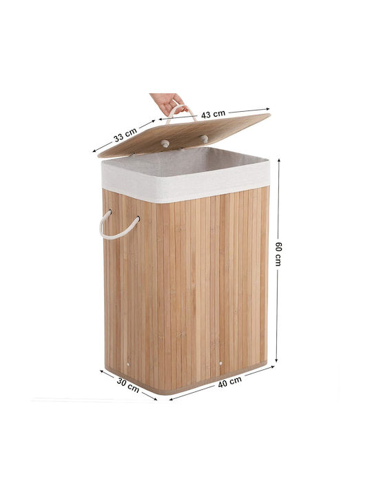 Songmics Laundry Basket Bamboo Collapsible 72l with Lid 40x30x60cm Beige