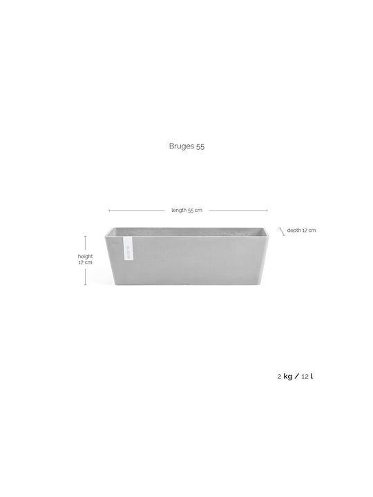 Ecopots Bruges Planter Box Plastic Grey 55x17x17cm.