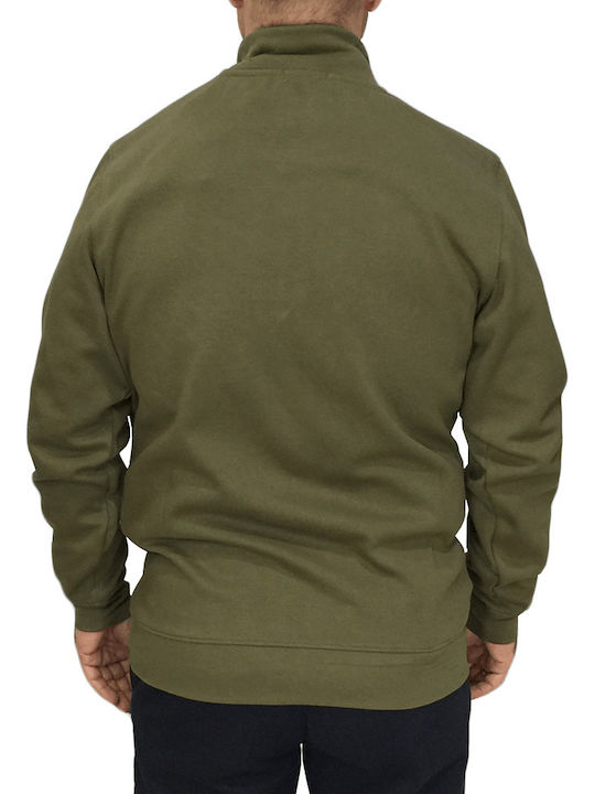 Double Men's Sweatshirt Jacket with Hood and Pockets Khaki