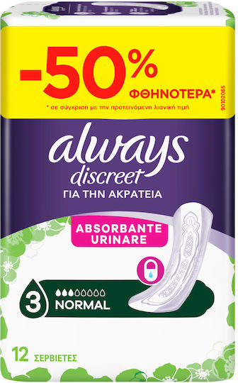 Always Discreet Normal Women's Incontinence Pad Normal Flow 3 Drops 12pcs