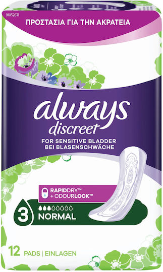 Always Discreet Normal Women's Incontinence Pad Normal Flow 3 Drops 12pcs