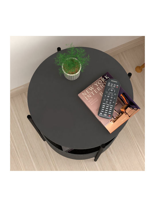 Kalid Round Wooden Side Table Ανθρακί L43xW43xH60cm