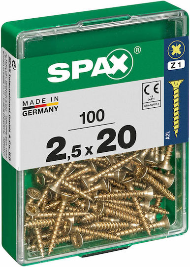 Spax Wood Bolts Metallic with Diameter M2.5 and Length 20mm 100pcs