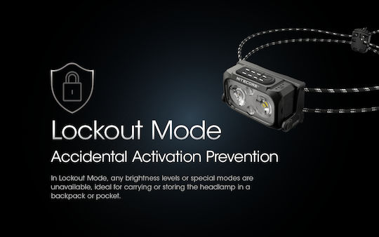 NiteCore Wiederaufladbar Stirnlampe LED IP66 mit maximaler Helligkeit 400lm NU25UL Schwarz