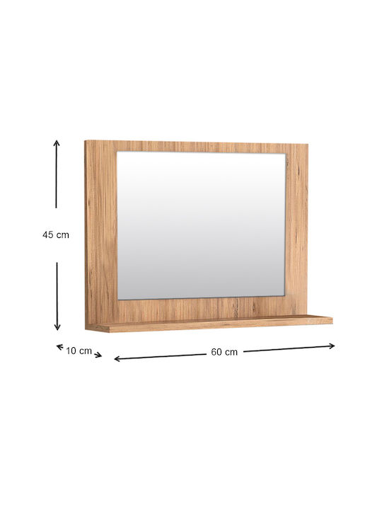 Megapap Devlin Rechteckiger Badezimmerspiegel aus Spanplatte mit Regal 60x45cm Pine Oak
