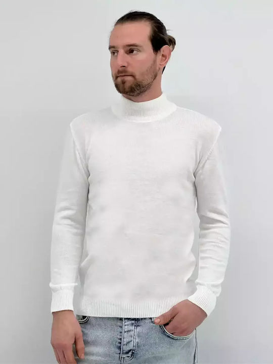 Herren-Rollkragenpullover Elastisch Weiß