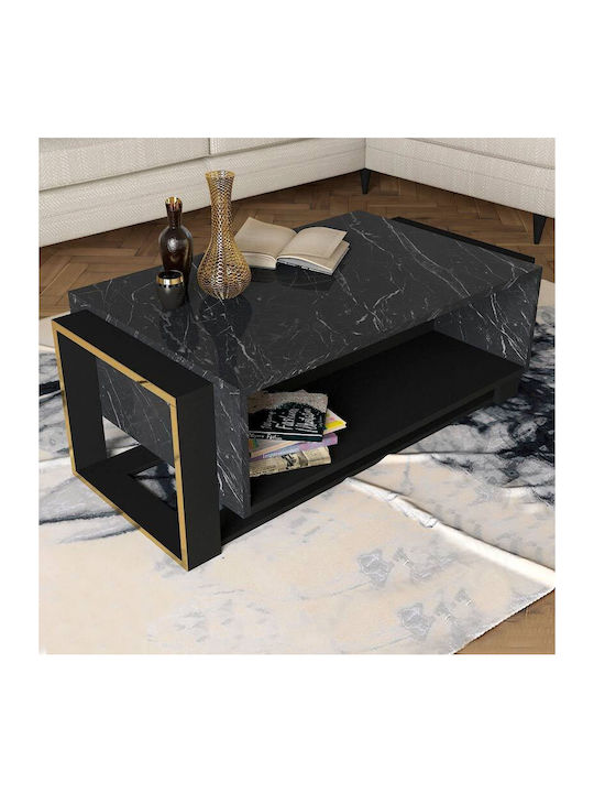 Rectangular Central Coffee Table Serina Wooden Black Marble Effect W107xL60xH40cm