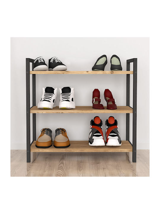 Navari Wooden Shoe Organizer with 3 Shelves Black / Pine Oak 66x36x70cm