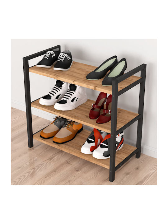 Holz Schuhschrank Navari mit 3 Regalen Black / Pine Oak L66xW36xH70cm