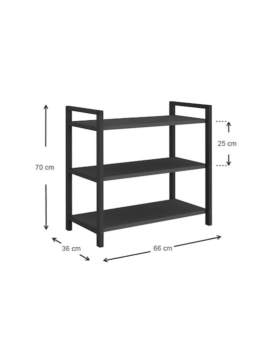 Navari Wooden Shoe Organizer with 3 Shelves Black / Anthracite 66x36x70cm