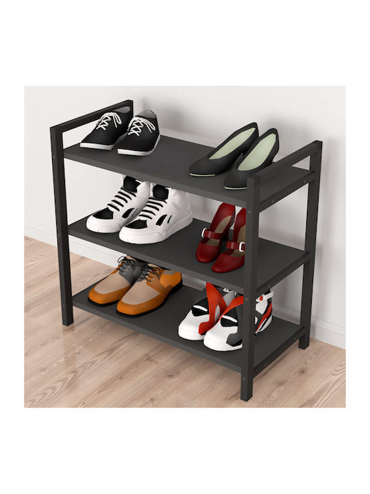 Navari Wooden Shoe Organizer with 3 Shelves Black / Anthracite 66x36x70cm