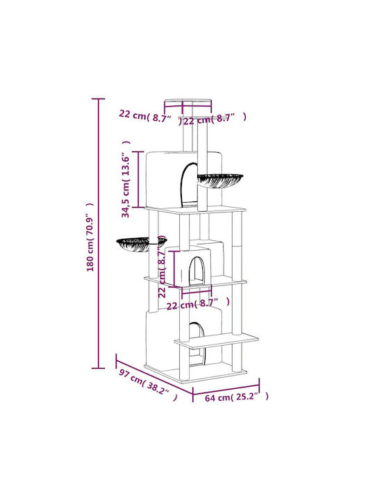 vidaXL Scratching Post Cat Trees Gray 64x97x180cm