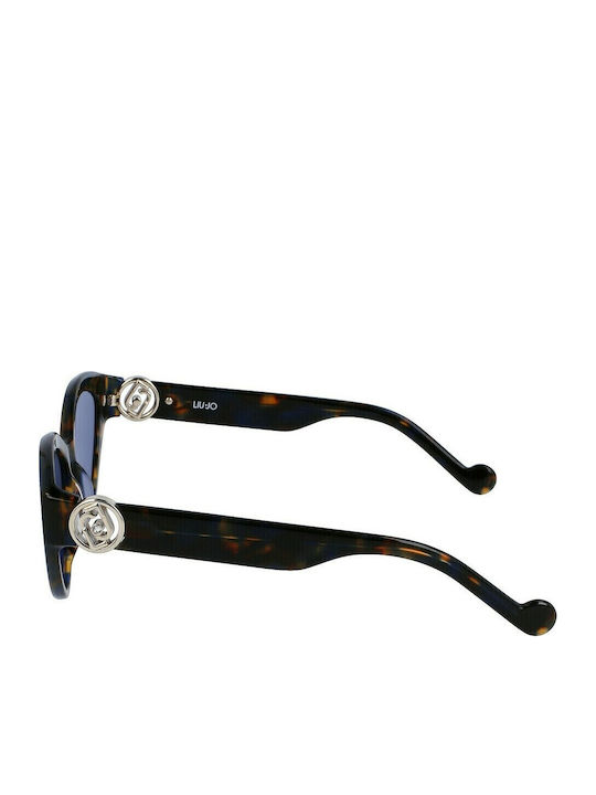 Liu Jo Women's Sunglasses with Brown Tartaruga Plastic Frame and Blue Lens