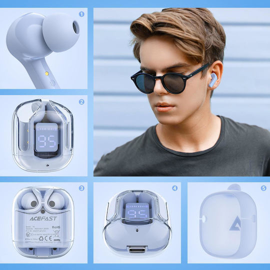Acefast T6 In-ear Bluetooth Handsfree Ακουστικά με Αντοχή στον Ιδρώτα και Θήκη Φόρτισης Ice Blue