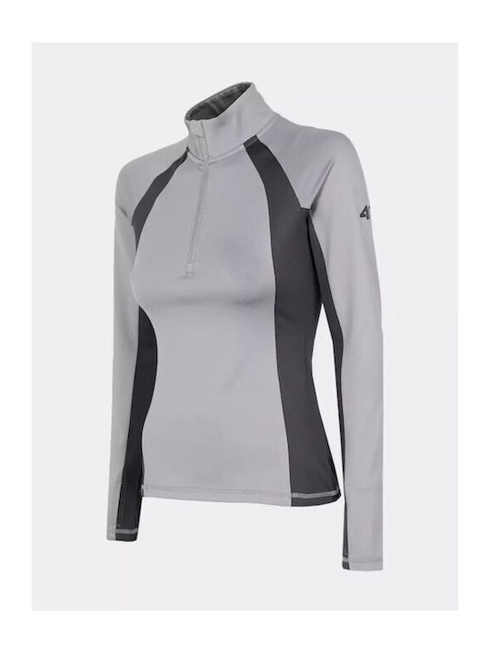 4F Women's Athletic Fleece Blouse Long Sleeve with Zipper Gray