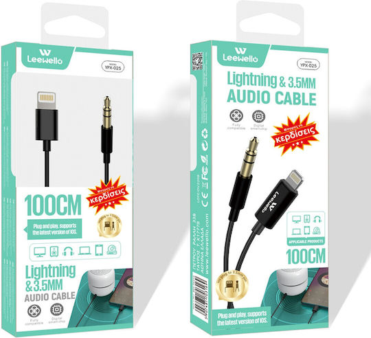Leewello YPX-025 3.5mm to Lightning Cable Μαύρο 1m