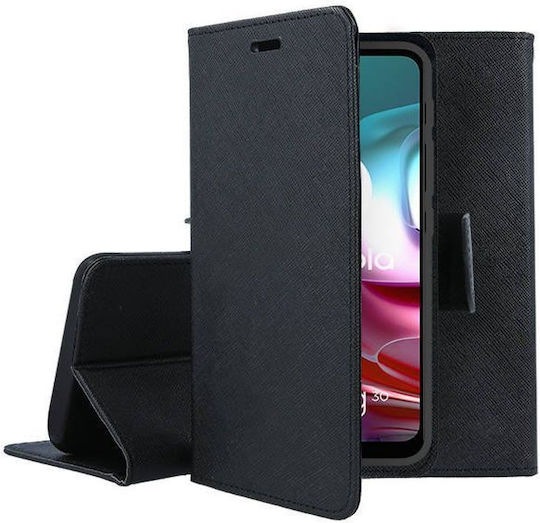 Forcell Fancy Buchen Sie Synthetisches Leder Schwarz (Motorola G10/G30/G10 Leistung)